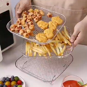 ตะกร้าหม้อทอดอากาศอเนกประสงค์ | กระชอนสแตนเลสสําหรับที่เก็บขิง/พริก + ระบายน้ําอาหาร - ตัวเลือก 3 ขนาด & เครื่องล้างจาน ปลอดภัย