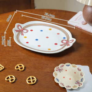 High Aesthetics Tableware Set with Bow Design Ceramic Bowls Plates for Home