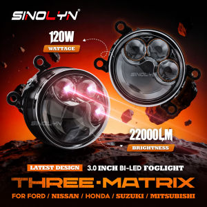 H11 Fog Lights Triple Hyperboloid Bi LED Projector Lens For Mitsubishi Pajero Montero Mirage Outlander Triton Car Accessories Front Bumper Fog Lamps Driving Spotlight 22000LM 120W