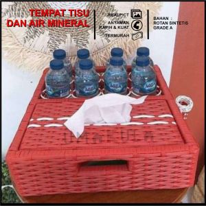 TEMPAT AIR MINERAL ROTAN SINTETIS TERBARU / KERANJANG WADAH TISSU 200 SHEET DAN AQUA LUCU MURAH TERBARU 2023 / TEMPAT PENYIMPANAN TISSU DAN AIR MINERAL MODERN