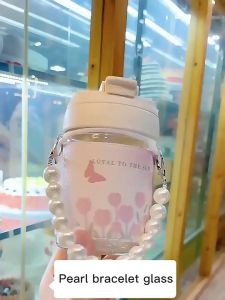 Tumbler Kaca Aesthetic Straw Cup Sedotan Cup Botol Minum Gelas Mug FHLC