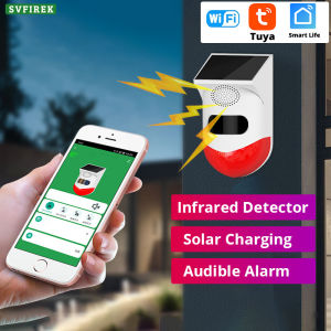 Wifi Solar Energy Alarm Outdoor Sound And Light Alarm Infrared Detector High Decibel Waterproof Work With Tuya Smart Life