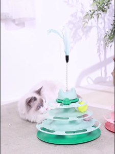 รางบอลแมว4ชั้น ของเล่นแมว รางบอลแมว รางบอล4ชั้น ของเล่นน้องแมว แถมขนไก่ ลูกบอลอาหาร