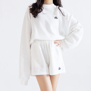 Spring Autumn Casual Sports Set Women Summer Loose Lazy Style Sweatshirt Shorts Two Piece Set Fashionable Comfortable Ensemble