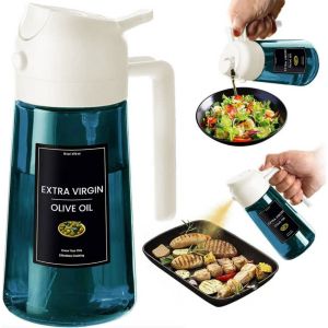16oz/470ml Blue Glass Olive Oil Sprayer for Cooking - 2 in 1 Olive Oil Dispenser for Kitchen Gadgets Air Fryer Salad and BBQ