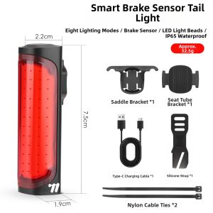 West Biking | Smart Brake Induction Night Riding Warning Light Water-resistant Bicycle Tail Light