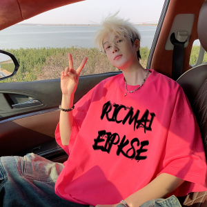 American Style Cotton Short Sleeve T-Shirt Mens Summer New Loose Versatile Five Letter Body Fit Trendy Brand Breathable Youth Popular