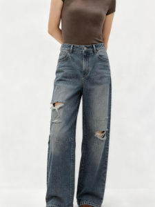 MANMI | Quần Jeans Nữ Vintage Ripped Dáng Rộng Thẳng