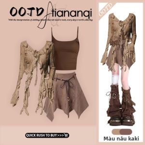 TIANANQI | Retro Design Medlar Outfit High-Waist Versatile Skirt Top