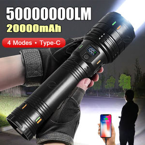 Super Powerful LED Flashlights 50000000LM Type-C Rechargeable Torch Lantern Tactical Flashlight Light 20000mAh Built-in Battery
