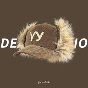 หมวกเบสบอลขนเทียมหนังแบบเกาหลีสำหรับผู้หญิง ฤดูใบไม้ร่วง/ฤดูหนาว แจ็คเก็ตขนแกะสุดเท่ หมวกทรงกลม หมวกผ้ากำมะหยี่ หมวกแฟชั่น