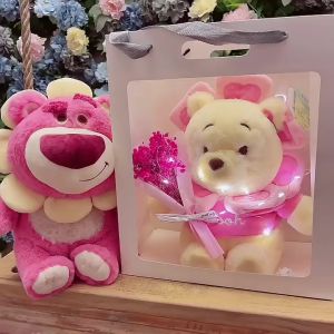 Túi Set Quà Tặng Gấu Bông và Hoa Thiệp Đèn led Valentine 14/2 8/3 Noel Chúc Mừng Sinh Nhật tặng bạn người yêu