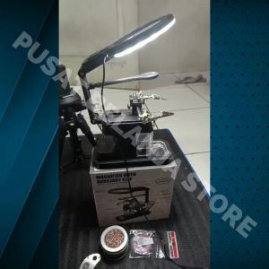 BERGARANSI Alat Pegangan Solder Kaca Pembesar LED untuk solder Welding Magnifier 2.5X/4X/16X TE 803