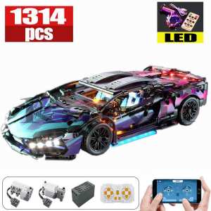 1314 Pcs MOC Remote Control LED Supercar Power Building Blocks Lamp Bricks Speed Racing Sets Toys For Kids Models Gifts