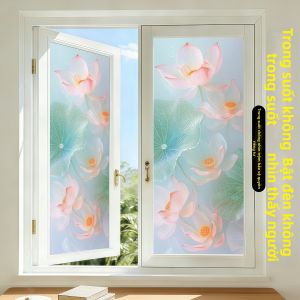 KEERMAN | Static Cling Light Frosted Lotus Pattern Window Film