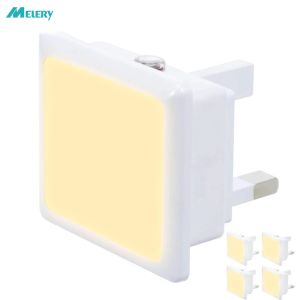 Melery LED Night Light Plug-in UK 3-Pin | 0.3W Energy Class A+ Dusk to Dawn Sensor | 3000K Warm White 40lm | Fireproof ABS Cool-Touch | for Bedroom/Baby Room/Hallway/Bathroom - Safe & Energy Saving