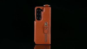 szhaiyu | Leather Zipper Wallet Case For Samsung Galaxy Z Fold 8 7 6 5 4 Ultra Meatal Ring Flip Kickstand Shockproof Protective Cover