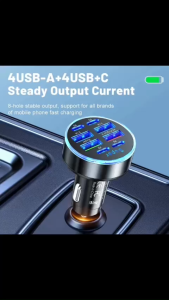 Tẩu Sạc Nhanh Điện Thoại Trên Ô tô 12V-24V 100W QC3.0 - 8 Cổng USB PD Cao Cấp Có Led Sạc Siêu Nhanh