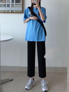 กางเกงขายาวทรงหลวมเอวสูง ทรงหลวม ทรงตรง กางเกงขายาวทรงหลวมฤดูร้อนสำหรับผู้หญิงไซส์ใหญ่ กางเกงขายาวทรงหลวมทรงตรง