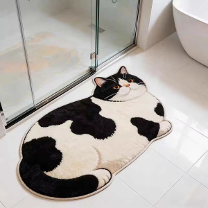 VIKAMA Cartoon Cat Irregular Plush Carpet Non-Slip Bathroom Door Mat Soft Living Room Bedroom Carpet Home Decoration