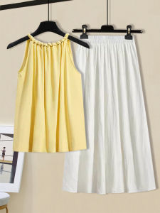 Sweet French Style Womens Summer New Design round Neck Sleeveless Top A-Line Skirt Two-Piece Set Fashionable Casual Outfit