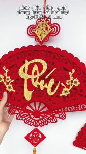 Khánh quạt nhung dây treo trang trí tết chữ phúc lộc thọ