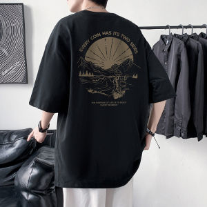 เสื้อยืดแขนสั้นผู้ชายขนาดบวกผ้าฝ้ายบริสุทธิ์ไหล่วางรอบคอลําลองสบายพอดีเสื้อยืดสีพื้นฐาน