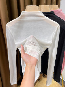 เสื้อถักผ้าไหมบางเฉียบสำหรับผู้หญิง เสื้อคอวีครึ่งตัว เสื้อชั้นในผ้าไหมบางเฉียบสำหรับฤดูใบไม้ผลิและฤดูใบไม้ร่วง เสื้อชั้นในเนื้อนุ่มสบายสำหรับใส่ลำลอง