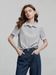 Toyouth | Áo Polo Nữ Cổ Trụ Tay Ngắn Sọc Cotton