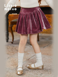 กระโปรงสั้นผ้ากำมะหยี่สีแดงคริสต์มาส LittleNaive ฤดูหนาว กระโปรงทรงเอสำหรับเด็กผู้หญิง ชุดเด็ก เสื้อผ้าเด็ก