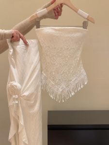 Áo Vest Tua Rua Ren Kiểu Pháp Mới Cho Nữ Mùa Hè Áo Hở Lưng Áo Khoác Ngoài Váy Nửa Thân Hai Mảnh Áo Vest Tua Rua Ren