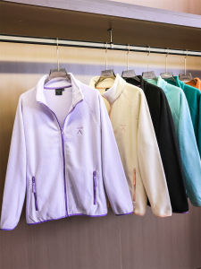 Outdoor Womens Loose Fleece Cardigan Coat with Shoulder Insert Zipper Stand Collar Warm Plush Long Sleeve Regular Length