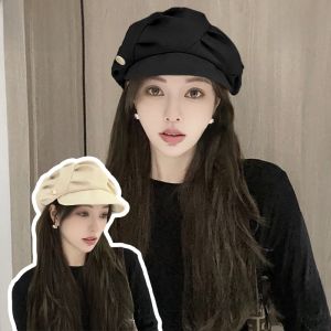 หมวกเบเร่ต์ทรงเมฆทรงกลมฤดูใบไม้ร่วง/ฤดูหนาวสำหรับผู้หญิง หมวกทรงสี่เหลี่ยม สไตล์ศิลปิน หมวกทรงกลมขนาดใหญ่สำหรับผู้หญิง