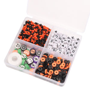 1Box Halloween Series Clay Beads Pumpkin Pattern Polymer Loose Spacer Beads Set For Handmade Bracelet Necklace Earring Keychain DIY Craft Jewelry Making Accessories
