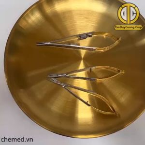 Kéo lá nhấn mí mũi thẳng chuôi vàng 12 cm dùng trong spa thẩm mỹ