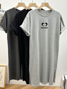 Pure Cotton Summer Dress Womens Loose Short Sleeve T-Shirt Dress Midi Skirt Elegant Comfortable Breathable Cotton Dress