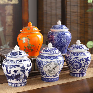 Large Size Sealed Ceramic Tea Canister General Porcelain Moisture Proof Storage Container Chinese Style Blue And White Porcelain