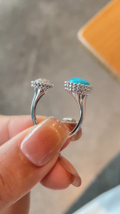 Montagne Jewelry 18K Pure White Gold Ring Diamond Inset Vintage Design Fine Jewellery Natural Blue Turquoise Ring