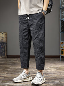 American Style Casual Pants Mens Spring Summer Thin Cool Splicing Harlan Loose Straight Quick Dry Nine Points Pants