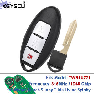KEYECU Model: TWB1U771 FCC ID: CWTWB1U771 315MHz ID46 Chip Smart Remote Car Key Fob for Nissan March Sunny Tiida Livina Sylphy