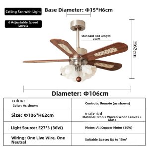 ZOXY | French Antique Style Ceiling Fan Light With Walnut Wood Grain Blades For Living Room And Bedroom