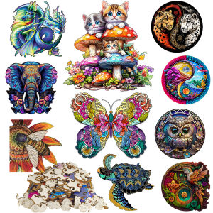Unique Wooden Jigsaw Puzzles - Animal & Fantasy Shaped Puzzles for Adults Artistic Gifts for Puzzle Lovers