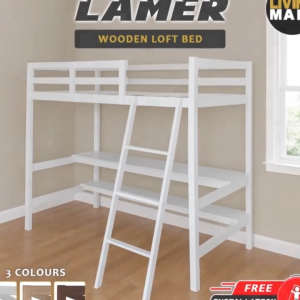 LivingMall Lamer Single Loft Bed Solid Rubberwood Sturdy Durable in 3 Colours - w/ Mattress