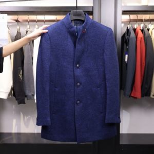 เสื้อโค้ทผ้าขนสัตว์ทรงหลวมสำหรับผู้ชาย ทรงปกติ ฤดูใบไม้ร่วง/ฤดูหนาว แฟชั่น ลำลอง คอตั้ง แขนยาว ปกติ