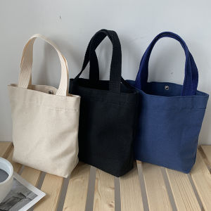 Trendy Candy Colored Canvas Handbag 2024 New Style Student Womens Bag Portable Lunch Box Bag Soft Korean Style Leisure Handbag