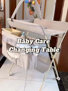 Baby Care Changing Table with Wheels / Multifunction Adjustable Height Diaper Changing Station Rainbow Culture