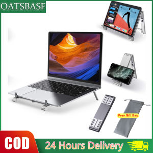 OATSBASF Portable Foldable 3 in 1 Stand Laptop Holder Notebook Magic Holder Mobile Phone Tablet Stand Aluminum Desk Bracket Computer Cooling Metal Holder
