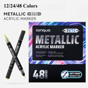Languo Dual Tip Metallic Acrylic Marker Pen Set Student Rock Scale Model Painting DIY Graffiti Hand Drawn Paint Pens Stationery