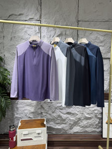 Mens Outdoor Sports Long Sleeve T-Shirt Half Zipper Stand Collar Quick Dry Breathable Moisture Wicking Polyester Fiber