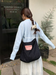 กระเป๋าผ้าคอร์ดูรอยลายจุดสไตล์เกาหลี กระเป๋าสะพายข้างผู้หญิง กระเป๋าสะพายไหล่เดียว กระเป๋าถือแบบลำลองสำหรับนักเรียน